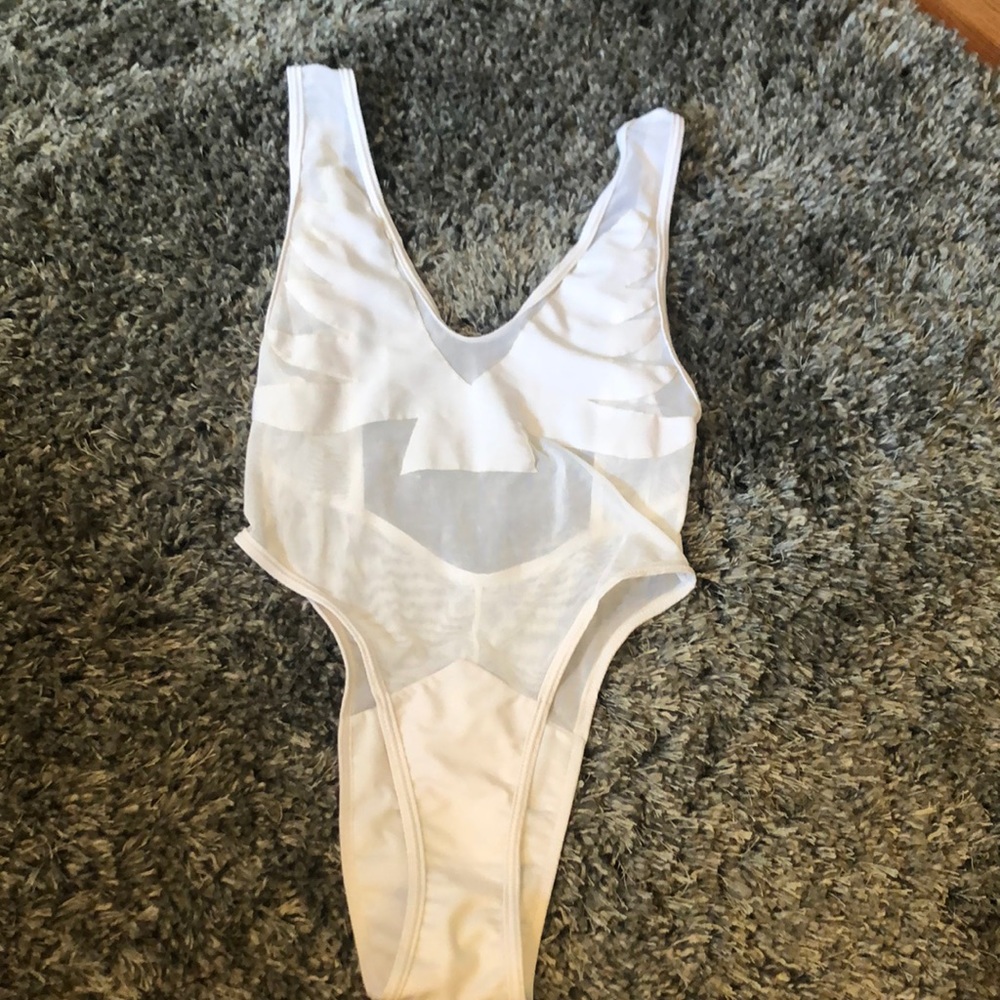 White lace cheeky one piece swimsuit